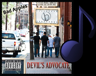 Picture of Bad Apples' album Devil's Advocate; band walking down the street